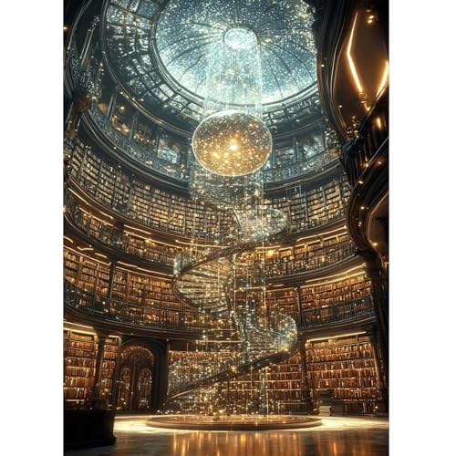 puonidwo Magical Library Diamond Painting Kits for Adults Beginners, 5D Full Round Drill Illuminated Bookshelf Diamond Art Kits, for Home Wall Decor 12X16 Inch - color: BK093