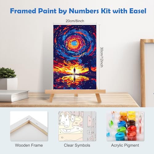 MOGTAA Starry Sky Paint by Numbers Kit for Adults Beginners with Frame, Landscape Adult Paint by Number Kits on Canvas with Easel, Easy DIY Oil Painting Kits for Home Decor, 8x12in - color: Starry Sky3