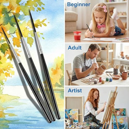 3 Pcs Script Pinstripe Brushes, Extra Long Fine Scroll Pinstriping Brush, Rigger Script Liner Brushes for Watercolor Acrylic Model and Miniature Painting