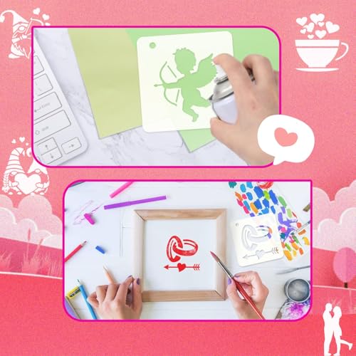 JULMELON 20 Pcs Valentines Day Stencils Reusable Template for Painting Art | PET Plastic, Valentine Stencils for Painting, Valentines Day Crafts Reusable, Wall Floor Rock Art, 3 Inch DIY Projects - style: Valentine's Day Stencils