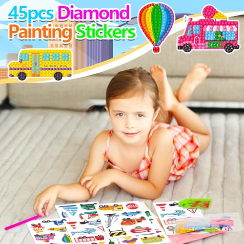 Labeol Diamond Art Kits for Kids Boys and Girls Ages 6-8-10-12 Easy to DIY Creative Diamond Art Sticker Craft by Numbers Kits for Kids and Adult Beginners (Transportation) - style: transportation