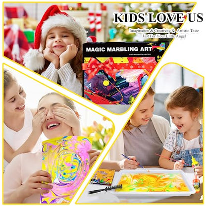 Water Marbling Paint Kit, DIY Arts and Crafts Kit for Girls & Boys 4-8 6-12, Creative Art Supplies, Birthday Gifts for Kids Ages 3+ - color: Yellow Green Blue Pink Red Purple