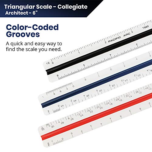 Pacific Arc Architectural Scale Ruler, 6" Scale Ruler for Architectural Designs, Engineering, or Drafting