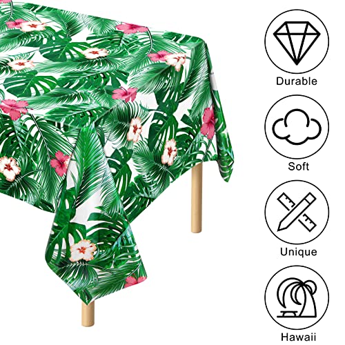 durony 2 Packs Hawaii Palm Leaves Plastic Tablecloths Table Cover 54 x 108 Inches Plastic Hawaii Luau Party Table Cloth Cover for Hawaii Luau Birthday Summer Tropical Party Supplies - style: Green Hawaiian