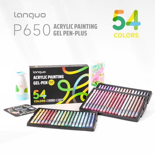 languo Acrylic Gel Pens for Coloring, 54 Colors, 1.0mm Bullet Tip | High Opacity Acrylic Paint Pens, Smooth Ink Flow, Great for Black Paper, Coloring, Drawing, Journaling and DIY Crafts - color: 54 Colors