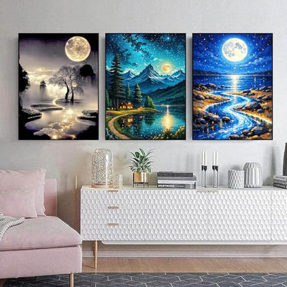 mrpwnle 3 Pack Moon Diamond Art Kits for Adults Moon Diamond Painting Kits - color: 3 Pack Moon, size: 11.8x15.7in(30x40cm)