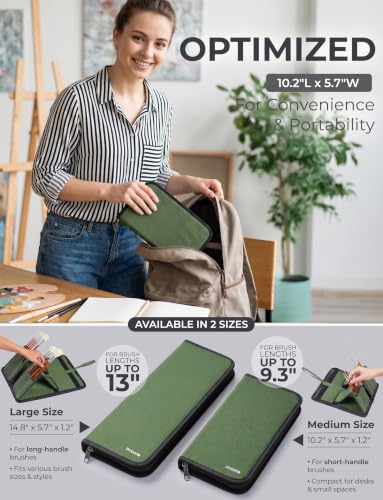 DUGATO Short Brush Holder & Organizer, Canvas Case 5.4 x 10.7 in, Green - color: Green, size: Medium 5.4x10.7 inches