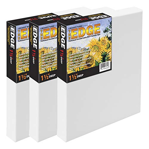Creative Mark The Edge Deluxe Cotton 1-1/2" Deep Stretched Canvas for Painting, 8x8 Pack of 3, 14oz. Primed Weight, Universal Archival Priming, Medium Tooth, Hand-Stretched Canvas for Painters - size: 8x8"