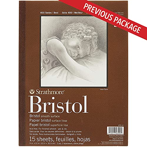 Strathmore 400 Series Bristol Paper Pad, Smooth, Tape Bound, 9x12 inches, 15 Sheets (2-ply) - Artist Paper for Adults and Students - Markers, Pen and Ink (Pack of 12) - color: Smooth, 2 Ply, size: 9x12 (Pack of 12)