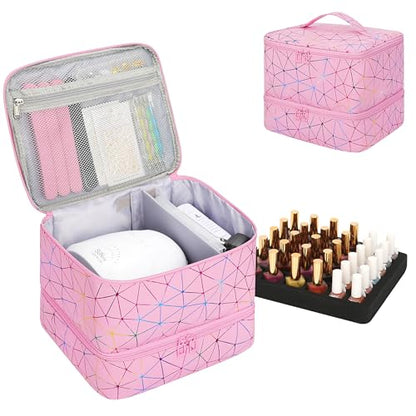 Nail Polish Organizer Bag Holds 30+ Bottles (15ml/0.5 fl.oz) &UV Nail Lamp - color: 04-Pink, size: 30 Bottles