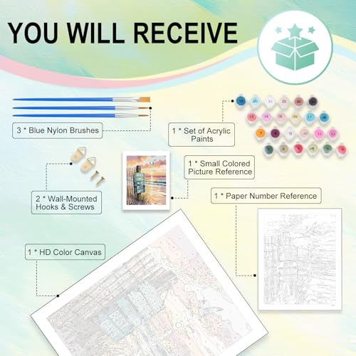 Paint by Numbers Kit for Adults, Beach DIY Acrylic Painting Kit, 16x20 Inch - color: CYOP1P01
