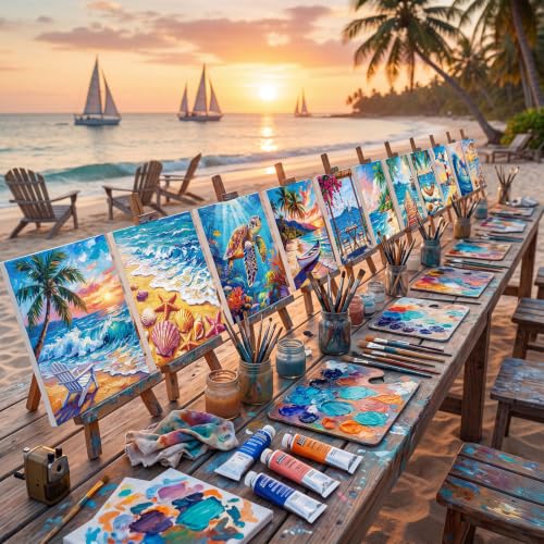 Sherr 24 Pcs Pre Drawn Canvas for Painting Adult Pre Printed Canvas Bulk Sip and Paint Kit Stretched Panels Paint Set for Theme Valentine Painting Night Party Favor (Beach,Scenery,8 x 10 Inch) - size: 8 x 10 Inch, style: Beach,Scenery