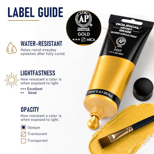 GOTIDEAL Metallic Gold Acrylic Paint Tubes(120ml, 4.1 oz) Gold Leaf Paint | Non Toxic, Non Fading, Rich Pigments,for Painters, Adults & Kids,Ideal for Canvas Wood Clay Fabric Ceramic Craft Supplies - color: Gold, style: Metallic