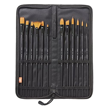 KINGART 12-Piece Paint Brushes Set, Wooden Handles Brushes with Canvas Brush Case, Professional for Oil, Acrylic and Watercolor Painting, Great for Easel & Canvas Art