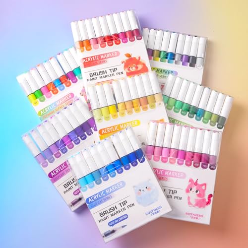 ROSYMENG 9 Color Acrylic Paint Pens,Quick-Drying Waterproof Acrylic Paint Markers, Soft Brush Tip Acrylic Markers for Canvas, Rock Painting, Wood, Stone, Glass, Ceramic, Fabric Painting, DIY Crafts - color: Grey Wolf Series