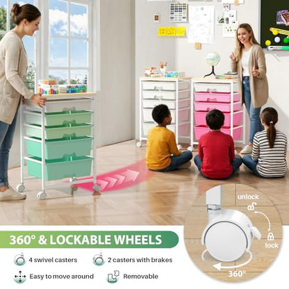 Goovilla Rolling Cart with 5 Drawers for Craft, Art, Dorm, Office, Green - size: Green