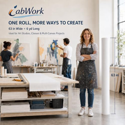 Large Cotton-Linen Blend Canvas Roll for Painting, 63 in x 6 yd | 12 oz Pre-Primed, Triple-Layer Acid-Free Gesso, Ready for Oil & Acrylic, Brush Set Included, For Murals & Oversized Art - size: 63 in × 6 yd
