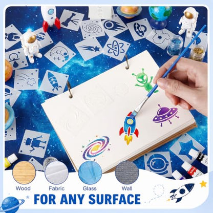 Fainne 100 Pcs 1.5 Inch Space Theme Small Stencils for Crafts | Reusable Painting Stencils for Wood Wall Card Making Scrapbooking Journaling, Portable Craft Templates - style: Space