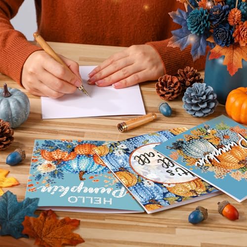 Saillong 12 Pack Blue Fall Diamond Painting Greeting Cards with Envelopes | Fall Diamond Art Cards Kits for Adults, DIY Thanksgiving Cards, Autumn 5d Rhinestones, DIY Crafts, Family Friend, Fall Gifts - color: Blue Fall