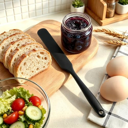 9 Pcs Silicone Jar Spatulas, Narrow Heat-Resistant Reusable Scraper, Black | Long Handle Kitchen Spatulas, Cake Cream Spatulas Set, Non-Stick Heat Resistant for Jam, Paint, Sourdough, Waxing, Resin - color: Black