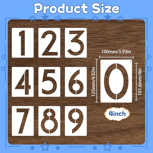 10PCS Number Stencils,4 Inch Plastic Number Stencils Paint Templates - size: 4 Inch