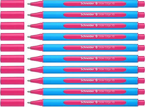 Schneider Slider Edge XB (Extra Broad) Ballpoint Pen, 1.4 mm, Light Blue Barrel, Pink, Box of 10 Pens (152209) - color: Pink, size: 1 Count (Pack of 10)