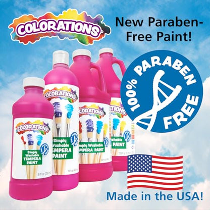 Colorations Paraben-Free Washable Tempera Paint for Kids - 8 Ounce Bottles, Set of 6 Primary Colors, Non-Toxic and Made in The USA - color: Rainbow, 6 Pack