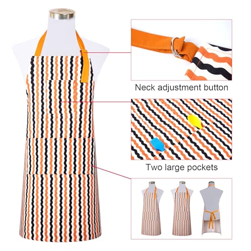 2 Pack Bid Aprons, Adjustable Kitchen Apron with 3 Pockets, Chef Works Apron. - color: Orange/Black