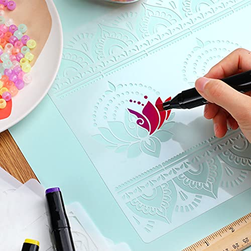 Outus 12 Pcs Mandala Stencils for Painting | Templates Flower Stencils Mandala Reusable Rectangle Stencil, for Wood Floor Drawing Craft DIY Wall Tile Furniture Decoration