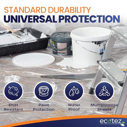3 Pack 12 x 9 ft Extra Large Plastic Drop Cloth for Painting | Light & Durable Tarp Cover for Furniture Plastic Clear Tarp Waterproof - Paint Floor Covering - Painters Drop Cloth Sheeting - size: 3 Pack