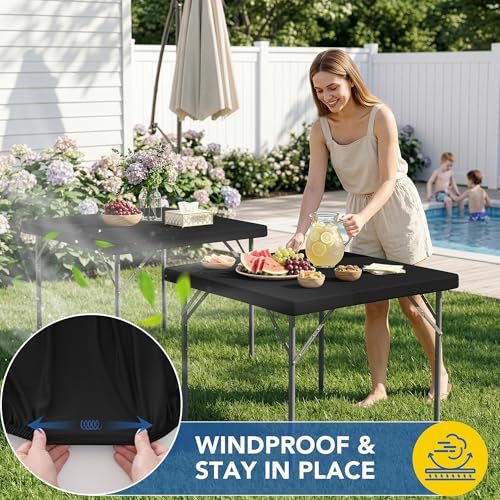 Card Table Covers Square Fitted Elastic Table Cloth-2 Pack Black 42x42 Inch | Spandex Stretch Windproof Washable Folding Card Tablecloths-Small Dining Table Protector Patio Kitchen Banquet Party Bar Pub - color: Black, size: 42'' x 42'' | 2 Pack