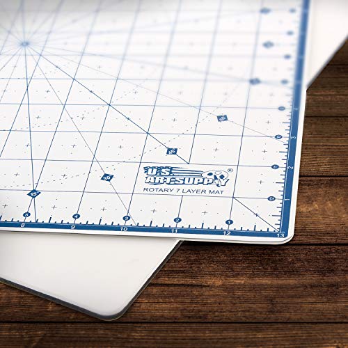 U.S. Art Supply 14"x14" Self-Healing Cutting Mat 7-Ply - Rotary White/Blue - size: 14"L x 14"W