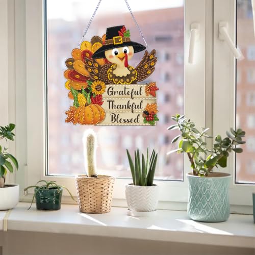 Thanksgiving Hanging Diamond Art Kits for Adult Diamond Painting Kit | Fall DIY Diamonds Painting Art Kit, Acrylic Diamonds Painting Suncatcher Board Kit, Special Crystal Diamond Hanging Ornament - color: DP04531
