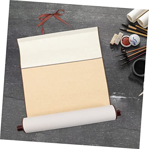 EXCEART Blank Hanging Scroll Paper 3 Pcs Chinese Calligraphy Art Scrolls with Wooden Rods Thick Painting Paper Roll for Writing Drawing Home Display 31.88 X 11.81 in - color: Light Yellow
