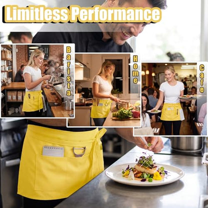TOSHE Waist Apron 3 Pockets Waterdrop Resistant Cotton Server,Chef,Waitress - color: Yellow