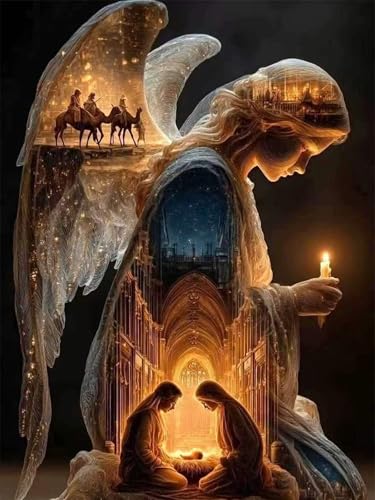 Diamond Art Kits for Adults, Christian Diamond Art Painting Kits for Adults | Christian Religious Stress Relief Full Round Drill Heartfelt DIY Gift Strong Adhesive Wall Decor HD Canvas 11.8x15.7in30x40cm - color: Angel Jesus, size: 11.8x15.7 in(30x40 cm)