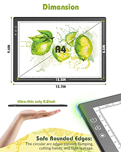 A4 Light Box for Tracing, Light Pad for Diamond Painting, Light Board, Ultra-Thin Copy Board with 3 Levels/Stepless Adjustable Brightness for Drawing, Sketching, Animation - style: A4-basic