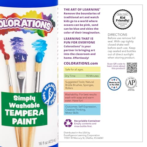 Colorations Paraben-Free Washable Tempera Paint for Kids, Set of 6 Colors | 8 oz Bottles, Non-Toxic & Made in the USA - color: Tropical, 6 Pack