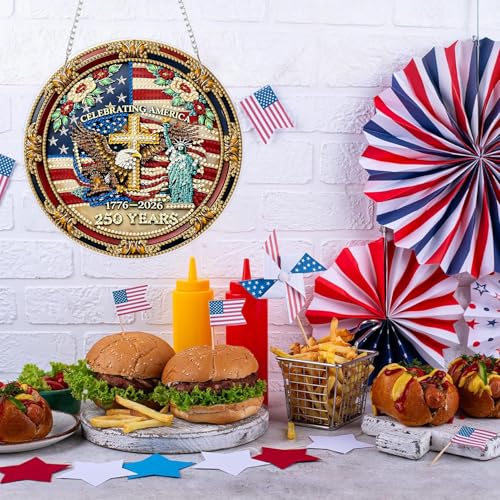 ARPADAMO Hanging Ornament Diamond Art Kits for Adult Eagle Wreath 7.2x7.2in | 5D DIY Special Shaped Crystal Freedom Cross Patriotic Pendant Diamond Painting Kit,Window Hanging Gift for Home Garden - color: DP03975