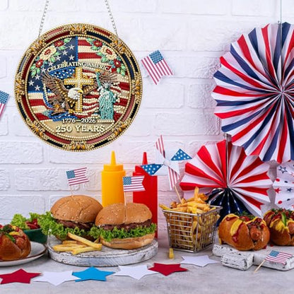 ARPADAMO Hanging Ornament Diamond Art Kits for Adult Eagle Wreath 7.2x7.2in | 5D DIY Special Shaped Crystal Freedom Cross Patriotic Pendant Diamond Painting Kit,Window Hanging Gift for Home Garden - color: DP03975