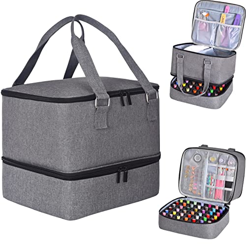 FCQQYWZ Nail Polish Organizer Case - Holds 42+ Bottles (15ml/0.5 fl.oz) and 1 Nail Lamp, Upgraded Double-layer Nail Polish Carrying Case Nail Polish Storage Bag with Handles (Grey) - color: Grey-42Bottles