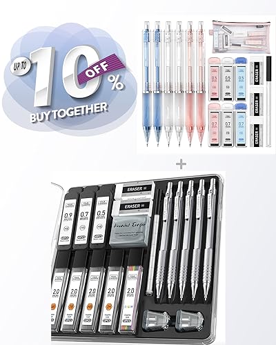 Four Candies Mechanical Pencil Set with Cute Pencil Case + Mechanical Pencil Set Silver