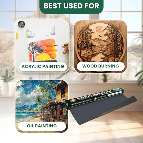 MyArtscape Graphite Transfer Paper Roll - 17 x 15 ft Black Waxed | Carbon Paper Graphite Paper roll for reusable tracing on canvas, wood, paper, glass, metal & ceramic - size: 17" x 15ft