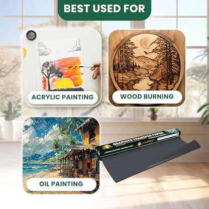 MyArtscape Graphite Transfer Paper Roll - 17 x 15 ft Black Waxed | Carbon Paper Graphite Paper roll for reusable tracing on canvas, wood, paper, glass, metal & ceramic - size: 17" x 15ft