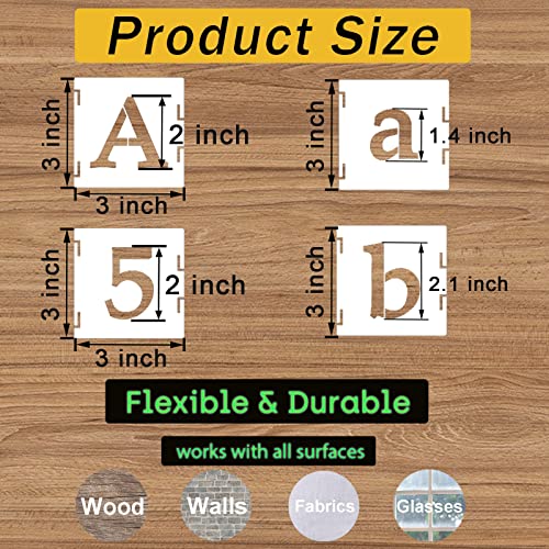 2 Inch Alphabet Letter Stencils, 65 Pcs Reusable Plastic Letter Number Symbol Interlocking Drawing Template Kit for Painting on Wood, Wall, Fabric, Rock, Signage, Door Porch - size: 2 Inch