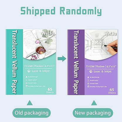WeLiu Vellum Paper 8.5 x 11 Translucent Printable 65 Sheets for Tracing 50LBS/73GSM