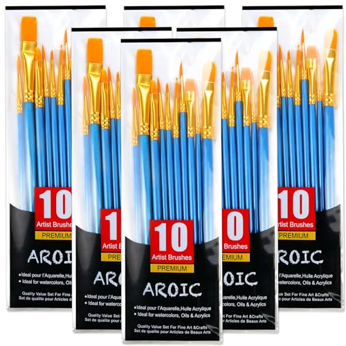 AROIC 60 Pcs Paint Brushes, Acrylic Paint Brush Set for Oil & Watercolor - size: 60pcs-blue