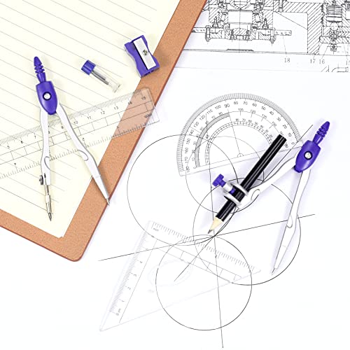 Vobou Math Geometry Sets 10 Pcs, Student Supplies Kit, Compass Set (Purple - color: Purple