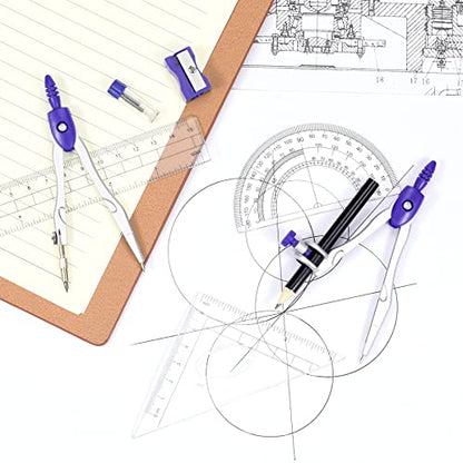 Vobou Math Geometry Sets 10 Pcs, Student Supplies Kit, Compass Set (Purple - color: Purple