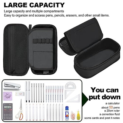 YOKUMA Foldable Pencil Case Pouch Bag for Boys Teens Big Capacity Box,Black | Expandable,Cute,Durable Zipper,Lightweight,Aesthetic,Back to School Supplies Gift for Kids Students College Adults Preppy - color: Black